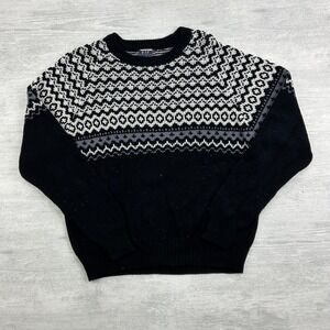 Vintage 80s VIP Geometric Sweater Size Medium Black White Grandpa Pullover